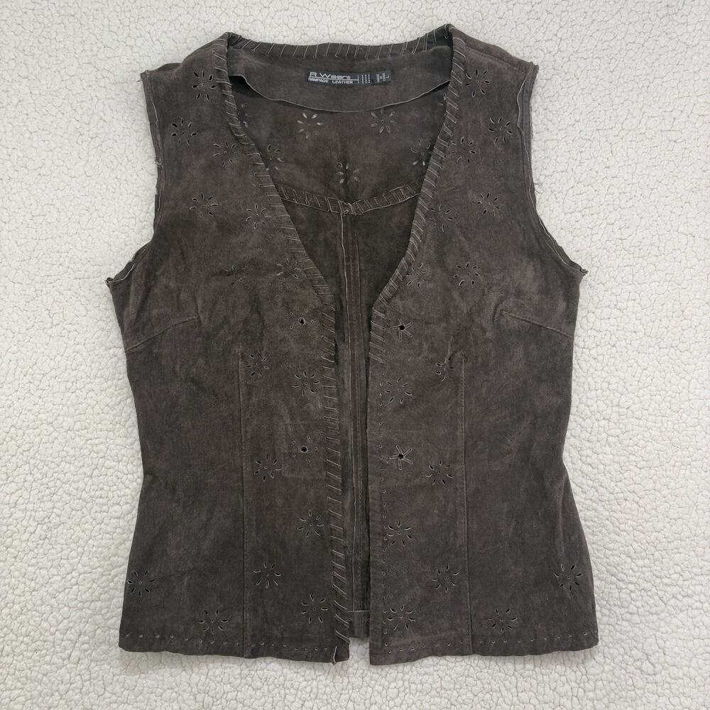 Rampage Leather Brown Suede Eyelet Vest Large Vintage 90s Boho Western Cottage
